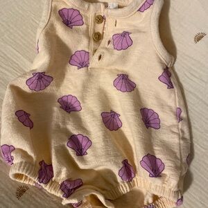 Cat & Jack Cream and Purple Bodysuit with Sleeveless Design